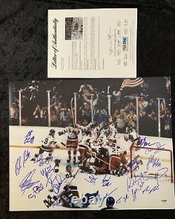 1980 USA Hockey Miracle On Ice Team 20 Signatures Signed 16x20 Photo PSA DNA COA