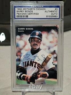 1994 Barry Bonds Mothers Cookies On Card Autograph Psa Dna Coa Giants Pirates