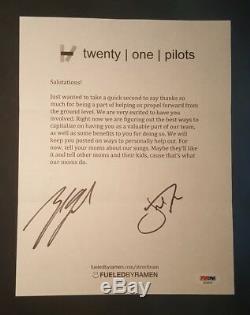 21 Twenty One Pilots Josh Dun Tyler Joseph Signed Autographed Letter PSA/DNA COA
