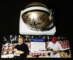 2x Auto 2008 Drew Brees/reggie Bush Psa/dna Coa Saints Signed Mini Helmet In Box