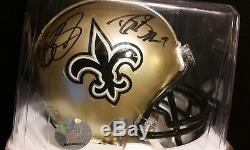 2x Auto 2008 Drew Brees/reggie Bush Psa/dna Coa Saints Signed Mini Helmet In Box