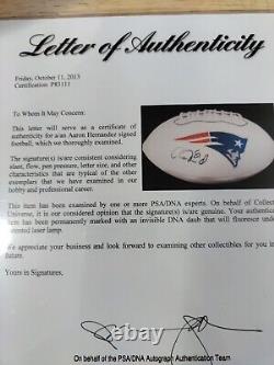 Aaron Hernandez Autographed Full Size Football Psa / Dna Full Letter Coa Rare