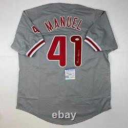 Autographed/Signed Charlie Manuel Philadelphia Grey Baseball Jersey PSA/DNA COA