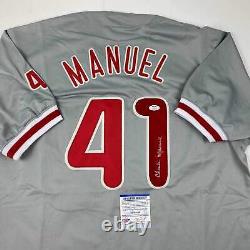 Autographed/Signed Charlie Manuel Philadelphia Grey Baseball Jersey PSA/DNA COA