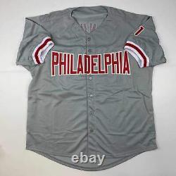 Autographed/Signed Charlie Manuel Philadelphia Grey Baseball Jersey PSA/DNA COA