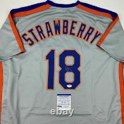 Autographed/Signed DARRYL STRAWBERRY New York Grey Baseball Jersey PSA/DNA COA