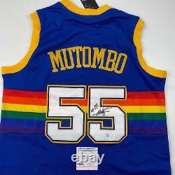 Autographed/Signed Dikembe Mutombo Nuggets Blue M&N Jersey PSA/DNA COA