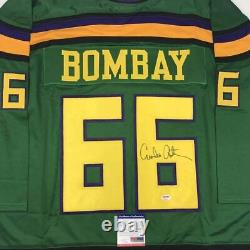 Autographed/Signed Emilio Estevez Gordon Bombay Green Hockey Jersey PSA/DNA COA