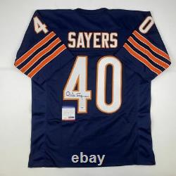 Autographed/Signed GALE SAYERS Chicago Blue Football Jersey PSA/DNA COA Auto