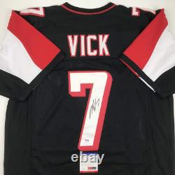 Autographed/Signed Michael Mike Vick Atlanta Black Football Jersey PSA/DNA COA