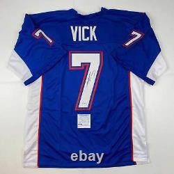 Autographed/Signed Michael Mike Vick Pro Bowl Blue Football Jersey PSA/DNA COA