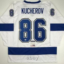 Autographed/Signed NIKITA KUCHEROV Tampa Bay White Hockey Jersey PSA/DNA COA