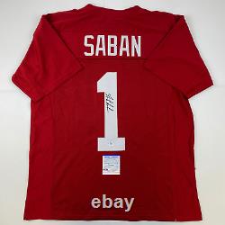 Autographed/Signed Nick Saban Alabama Red College Football Jersey PSA/DNA COA