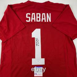 Autographed/Signed Nick Saban Alabama Red College Football Jersey PSA/DNA COA
