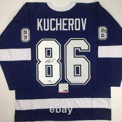Autographed/Signed Nikita Kucherov Tampa Bay Blue Hockey Jersey PSA/DNA COA