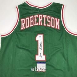 Autographed/Signed Oscar Robertson Milwaukee Green Basketball Jersey PSA/DNA COA