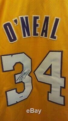 Autographed Signed SHAQ O'NEAL Los Angeles Lakers yellow Jersey PSA DNA COA