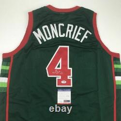 Autographed/Signed SIDNEY MONCRIEF Milwaukee Green/Red Jersey PSA/DNA COA Auto