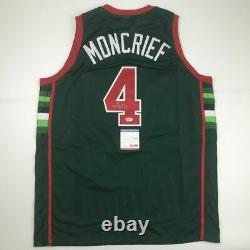 Autographed/Signed SIDNEY MONCRIEF Milwaukee Green/Red Jersey PSA/DNA COA Auto