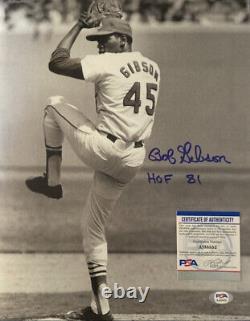 BOB GIBSON SIGNED Hall Of Fame 81 CARDINALS PSA DNA COA MLB Pitching Photo 11x14