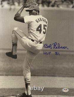 BOB GIBSON SIGNED Hall Of Fame 81 CARDINALS PSA DNA COA MLB Pitching Photo 11x14