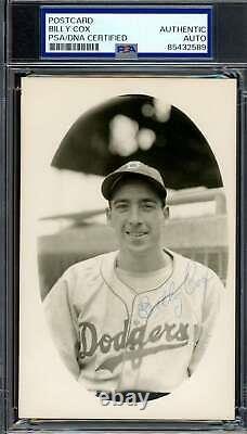 Billy Cox PSA DNA Coa Signed Photo Postcard Brooklyn Dodgers Autograph