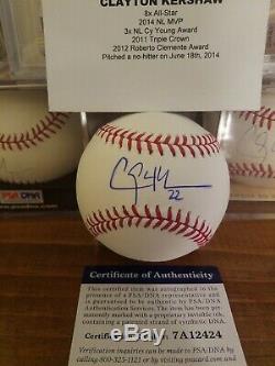 Clayton Kershaw Single Signed OML Baseball Auto Los Angeles Dodgers PSA/DNA COA