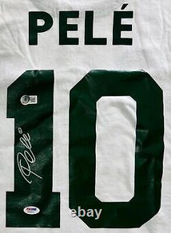 Cosmos Pele Authentic Signed Soccer Jersey Collar White Brazil PSA/DNA COA