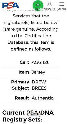 Drew Brees signed jersey Auto Psa/dna Coa. THE GOAT. New w Tags
