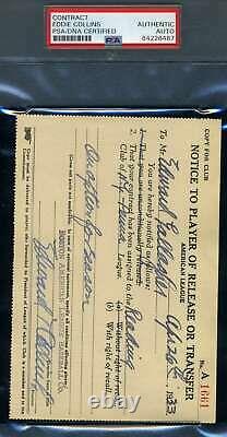 Eddie Collins PSA DNA Coa Autograph Hand Signed 1933 Player Release