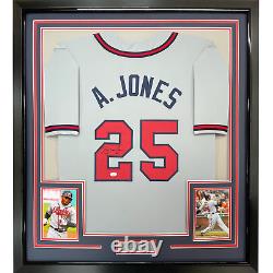 FRAMED Autographed/Signed ANDRUW JONES 33x42 Atlanta Grey Jersey PSA/DNA COA