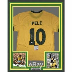 FRAMED Autographed/Signed PELE 33x42 Brazil Yellow Soccer Jersey PSA/DNA COA #2