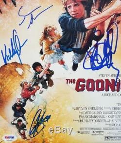 GOONIES Cast (4) Signed 11x14 Photo Donner Astin KeQuan Feldman PSA/DNA COA