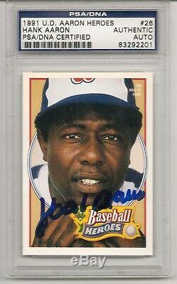 Hank Aaron Signed Autographed 1991 Upper Deck Heroes Psa Dna Coa Mint Auto Jsa