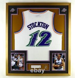 JOHN STOCKTON Autographed Jersey with Pin 32x36 Gold Frame & PSA/DNA COA Utah Jazz