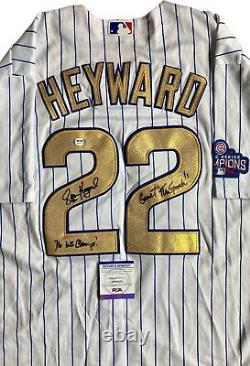 Jason Heyward Signed 2016 Ws Gold Jersey Psa/dna Coa Autographed (2 Insc) Cubs