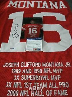 Joe Montana Signed Auto Stat Jersey San Francisco 49ers Pic Proof Psa/dna Coa