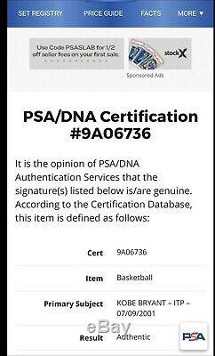 Kobe Bryant Autographed Basketball PSA/DNA COA ITP