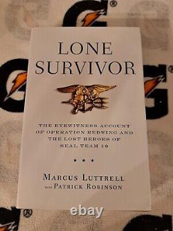 MARCUS LUTTRELL SIGNED BOOK THE LONE SURVIVOR Seal Team 10 HCDJ PSA DNA COA NAVY
