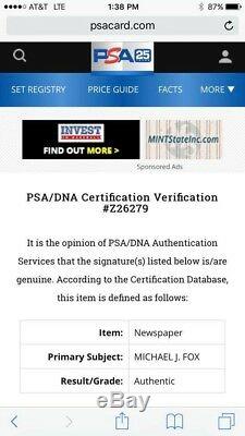 MICHAEL J FOX signed Back to the Future II USA Today Newspaper PSA/DNA COA Auto