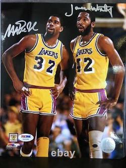 Magic Johnson & James Worthy Signed Lakers 8x10 Photo PSA/DNA COA Auto