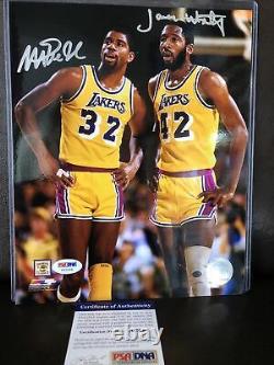 Magic Johnson & James Worthy Signed Lakers 8x10 Photo PSA/DNA COA Auto