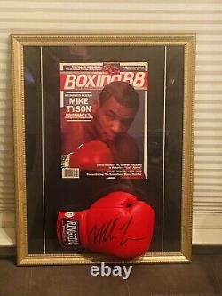 Mike Tyson Signed 17x22 Framed Boxing Glove Display With Magazine With PSA/DNA COA