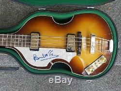 Paul Mccartney Autographed Left Handed Hofner Bass Guitar Epperson/psa/dna Coa