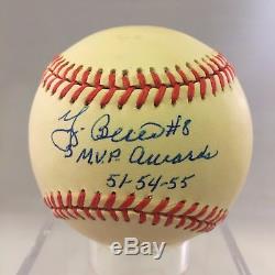 RARE Yogi Berra #8 5 MVP Awards 1951-1954-1955 Signed Baseball PSA DNA COA