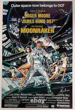 ROGER MOORE Signed 24x36 Moonraker Replica JAMES BOND Movie Poster PSA/DNA COA