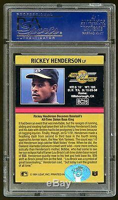 Rickey Henderson Auto Psa/dna 1991 Leaf Record Steal Psa/dna+ Henderson Coa Holo