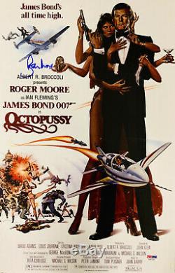 Roger Moore Signed James Bond 007 Movie Poster Photo 11 x 17 PSA DNA COA 9