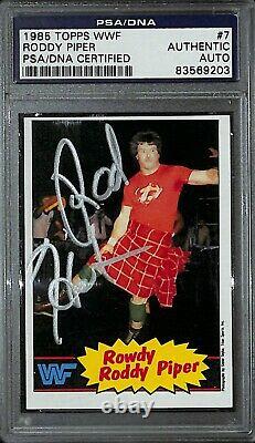 Rowdy Roddy Piper Signed Hot Rod 1985 Topps WWF Rookie Card 7 PSA/DNA COA RC WWE