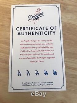 Sandy Koufax Signed Bobblehead Limited Edition Dodgers Coa Letter Psa/dna